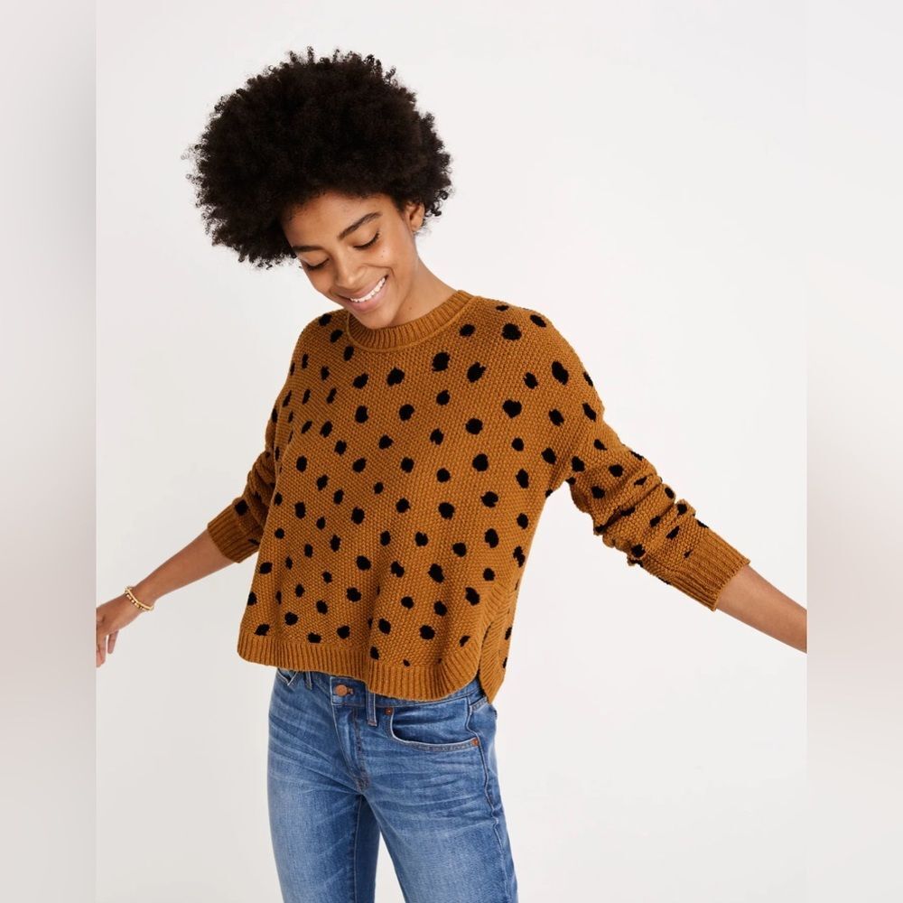 Madewell Painted Spots Pullover Sweater,cozy fall weather pumpkin autumn outfits